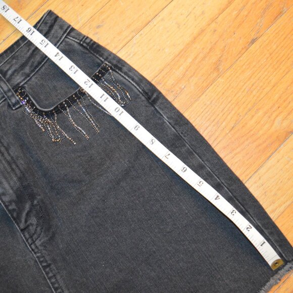 Harper Heritage Black Denim Short Skirt Fringe Rhinestones NWT Medium - Picture 6 of 8